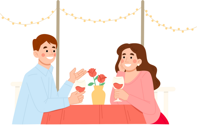 Romantic dinner couple cartoon illustration